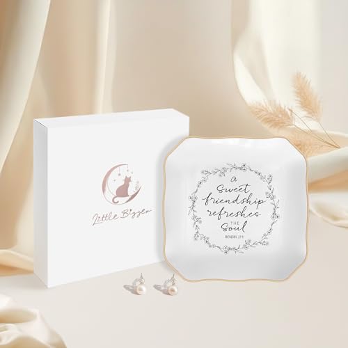 LITTLEBIGGER Friendship Gifts for Women – Christian Jewelry Dish – Forget Me Not Flower Trinket Tray, Friendship Gifts for Friend, Sisters in Christ, Mothers Day Gifts And Graduation Gifts - style: Friendship - F