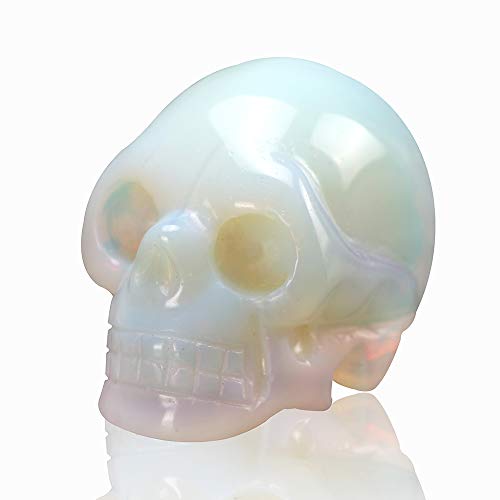 Opal 2.0 inch Natural Carved Skull Crystal Reiki Healing Stone Statue Collectible Figurine - color: Opal