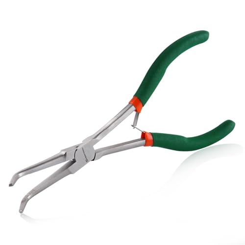 SPEEDWOX Mini Long Nose Pliers with Serrated Jaw - Long Reach Needle Nose Pliers for Jewelry Making, Bending Wire & Small Object Gripping - style: Bent Long Nose Pliers Serrated Jaws