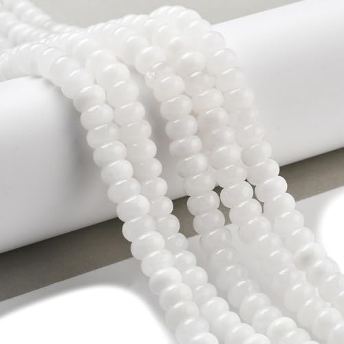 1 Box 148PCS 5x8MM Natural White Jade Beads with Hole Abacus Stone Crystal Energy Power Disk Rondelle Gemstone Flat Loose Spacer Bead for Jewelry Making Bracelet Adult DIY Crafts Supplies - color: White, size: 148pcs