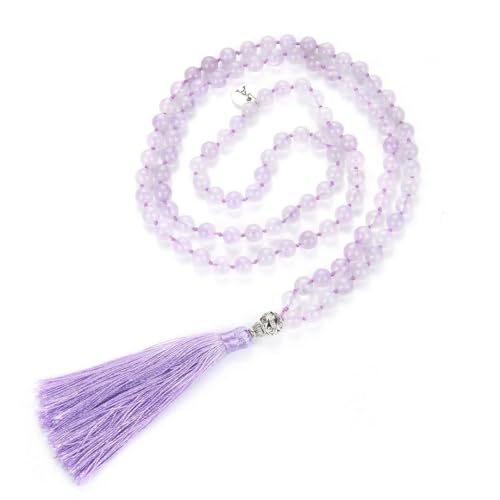 Adabele Premium 108 Mala Beads Malas Necklace - Natural Healing Gemstone Tibetan Buddhist Japa Prayer Meditation Reiki Chakra Stone Quartz Rock Women Men Jewelry - style: Lavender Jade