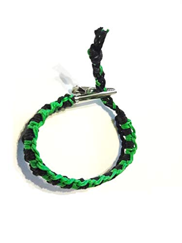 Men's Women's Green and Black Woven Interlocked Adjustable Alligator Clip Hemp Bracelet - Handmade