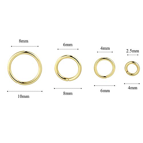 Alexcraft 14k Gold Plated Jump Rings 900PCS 4/6/8/10 mm Gold Jump Rings Strong Open Ring Bulk for Necklace Bracelet Earrings Jewelry Making - color: Gold