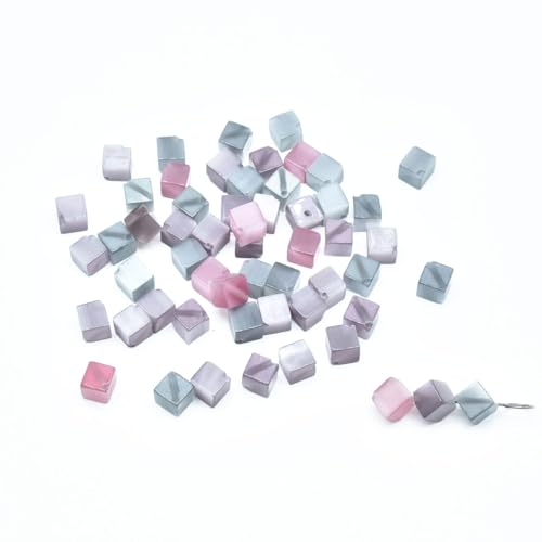 33pcs 8mm Mixed Colors Cat's Eye Diagonal Cube Stone Loose Gemstone Beads Semi-Precious Craft Supplies for DIY Jewelry Making - color: DiagonalCube8mm Mixed Colors
