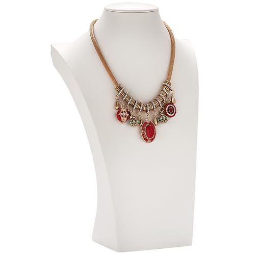 Polmart H4 Necklace Display Bust (White Leatherette, 13 ½”H) - color: White Leatherette, size: 13½"H