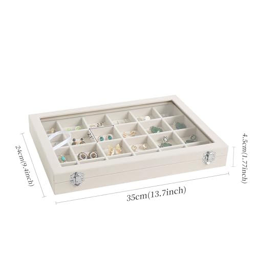 Wudygirl Jewelry Organizer Earring Holder Jewelry Tray with Lid Velvet Jewelry Box Jewelry Display Case Bracelet Earrings Ring Holder for Women Dresser (Beige 24 Grid Jewelry Tray) - style: Beige 24 Grid Tray