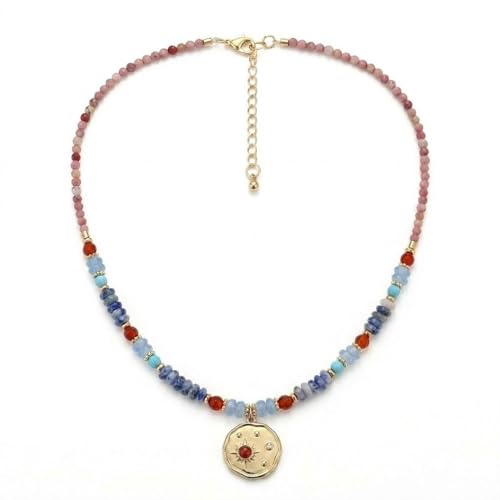 Handmade Natural Gemstone Beaded Necklace for Women, Cultured Freshwater Pearl Choker with Adjustable Extension Chain, Boho Healing Crystal Jewelry Collection - color: f Colorful