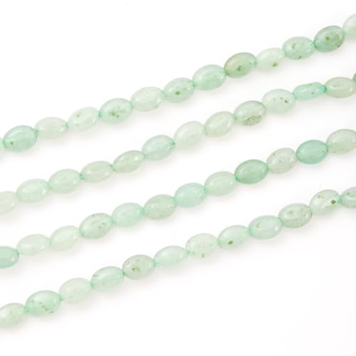 6×8mm Natural Green Aventurine Gemstone Loose Beads Flat Oval Healing Crystal Loose Stone Beads for Jewelry Necklace Bracelet Earring Craft - color: Green Aventurine