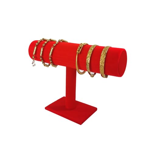 Jewelry Organizer Stand for Women - T-Bar Bracelet, Watch & Hair Tie Storage Display Rack with Travel-Friendly Design(Red Velvet) - color: Red Velvet