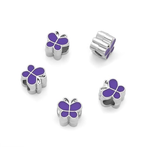 20pcs Purple Enamel Butterfly Symbol of Transformation Large Hole Animal Beads (Hole 4.5mm) Antique Silver for Earrings Bracelet Necklace Anklet Jewelry Making MEC-A12 - size: Butterfly (Enamel)