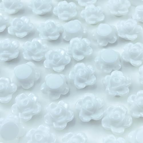 200pcs Acrylic Rose Flower Beads Candy Color Flat Back Spacer Beads Loose Pastel Colorful Decor for DIY Crafts Jewelry Making Bracelet Necklace Earrings(White) - color: White