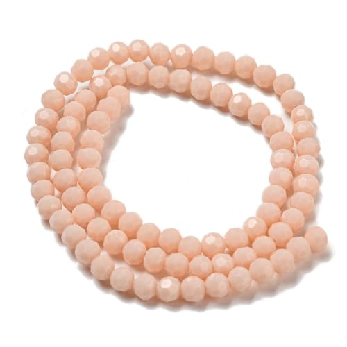 Perlin Czech Bohemian Crystal Glass Beads Faceted Round 4mm 90 Pieces Loose Spacer 1 Strand Beads for DIY Jewelry Earrings Necklace Bracelet Making (Powder Pink Opaque) - color: Powder Pink Opaque