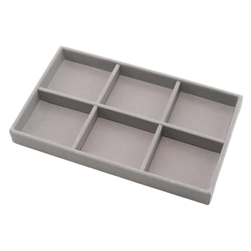 Velvet Jewelry Organizer Trays Gray Stackable Jewelry Storage Display Tray with Removable Dividers, 6 Grids - color: Gray