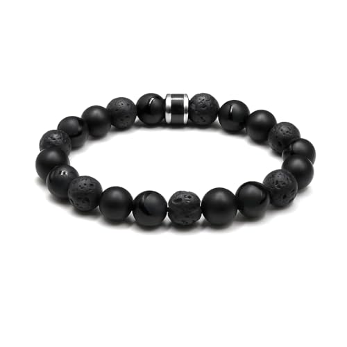 Kartini Studio Men's Bracelet, Black Onyx and Lava Stone Beads Bracelet, Men's Quality Bead Jewelry