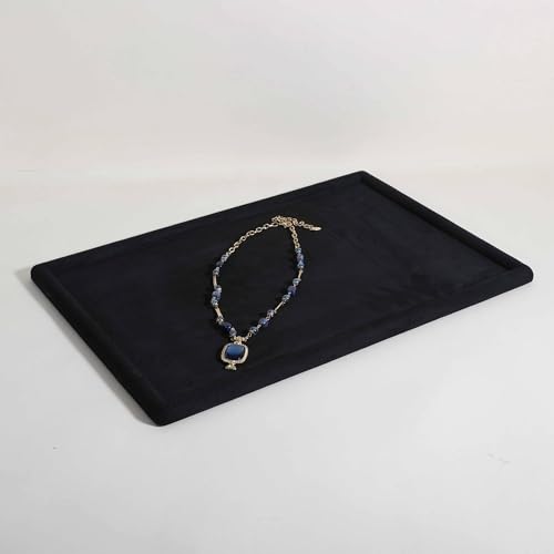 Rectangle Jewelry storage organizer plate, Velvet Jewerly display tray, Empty showcase tray for Necklace Bracelet Ring Earring【Black-Large, 17.7 x 11.8 in 】 - color: Black, size: 17.7 x 11.8 in