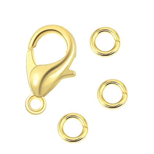 ALEXCRAFT Lobster Clasps for Jewelry Making, 150pcs 10mm Lobster Claw Clasps with Open Jump Rings Necklace Bracelet Extender 14K Gold Clap for DIY Jewelry Repair(Gold) - color: Gold