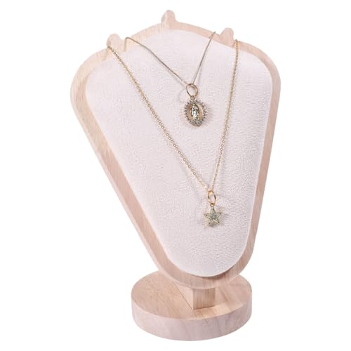 CHGCRAFT Necklace Display Stand Wood Jewelry Holder with Velvet Mat Jewelry Necklace Display for Vendors, Antique White, 3.94x5.9x7.87inch - color: Antique White
