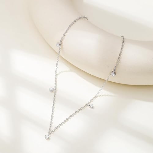 Mothers Day Gifts - Dainty Silver Gold Necklaces for Women Cute Station Choker Simulated Diamond Necklace Simple Layering CZ Necklace Trendy Jewelry Gifts - color: Silver, style: 5pcs Hanging CZ-Cable Chain