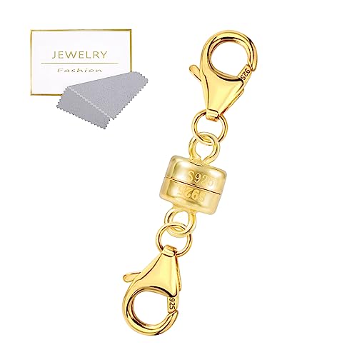 Magnetic Necklace Clasps and Closures 14K Gold Plated 925 Sterling Silver Double Lobster Clasp Magnetic Jewelry Clasps for Necklaces Bracelet - color: C-14K Gold