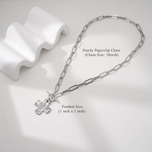 Bheop Chunky Cross Necklace for Women Trendy 14K Gold Silver Layered Statement Cross Pendant Charm Necklace Waterproof Paperclip Herringbone Snake Choker Chain Christian Jewelry Set Gift Non Tarnish - style: SL-Toggle Necklace（1 inch Pendant）