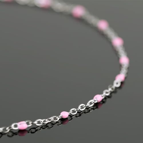 UMAOKANG 10 Meters Stainless Steel Chain for Jewelry Making Pink Enamel Beaded Chains Bulk Women Necklace Bracelet DIY Jewelry Findings - color: Pink Bead-Steel