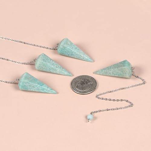 Justinstones Natural Blue Amazonite Gemstone Rock Crystal Hexagonal Pointed Reiki Chakra Pendant Pendulum - color: Blue Amazonite
