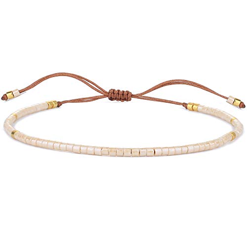 KELITCH Adjustable turquoise bead bracelet single color knitting friendship bracelet fashion jewelry daily wear gift (28 color selection) - color: Beige 04H