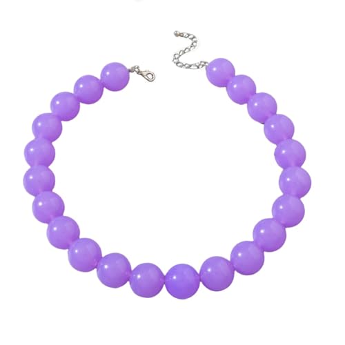 Colorful Chunky Beaded Necklace for Women Acrylic Bead Choker Necklaces Fashion Large Round Beads Necklaces for Women Handmade Summer Jewelry - color: Purple Beaded Necklace