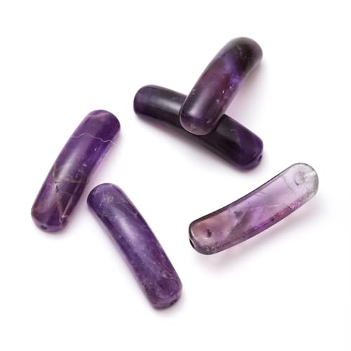 5PCS Natural Amethyst Stone Rectangle Curved Beads Gemstone Pendants Connectors for DIY Bracelet Neclace Jewelry Making - color: Amethyst