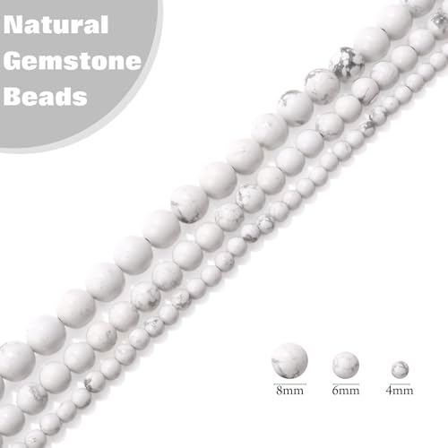 Vinswet 45pcs 8mm Howlite Natural Stone Beads Round Genuine Real Stone Beading Loose Gemstones DIY Smooth Bead for Bracelet Necklace Earrings Jewelry Making - color: Howlite, size: 8mm