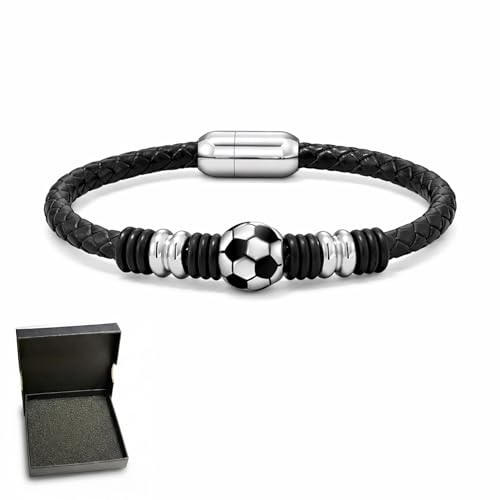 World Cup 2026 Soccer Bracelet for Men, Adjustable Beaded Rope & Leather Soccer Charm Bracelet, Inspirational Sports Jewelry Gift for Soccer Fans with Gift Box - color: Braided Leather Soccer