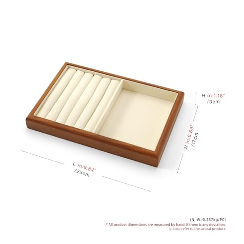 2 In 1 Solid Wood Jewelry Tray Microfiber Ring Earring Bracelet Bangle Watch Necklace Stackable Drawer Organizer for Storage Display (Cream White) - style: 2 Grid