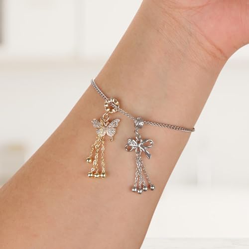 4Pcs Butterfly Rhinestone Tassel Chain Beads for Pens Butterfly Alloy Focal Spacer Beads for DIY Craft Beadable Pens Bracelet Necklace Earrings Keychain Jewelry Making - color: Alloy Butterfly Tassel