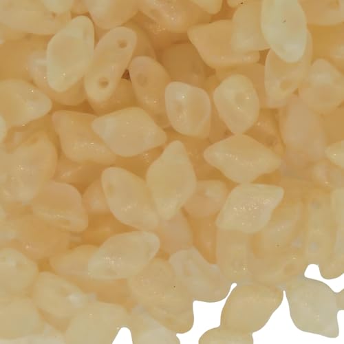 GemDuo Beads, 2-Hole Diamond Shaped Czech Glass Beads 5x8mm 10 Grams Frozen Matte Cream