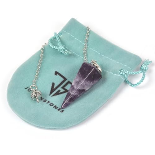 Justinstones Natural Amethyst Gemstone Rock Crystal Hexagonal Pointed Reiki Chakra Pendant Pendulum - color: Amethyst