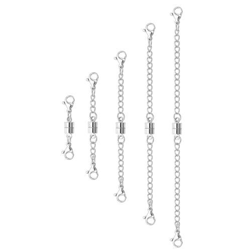 OHINGLT Necklace Extender Magnetic Clasps Chain Extenders for Necklaces,Gold and Silver Magnetic Necklace Clasps and Closures with Bracelet Extension - color: 5Pcs Silver