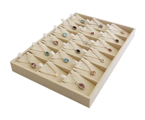 Beige Velvet Jewelry Display Box Tray Pendant Necklace Stackable Trade Show Store Multi Function (Pendants) - color: Pendants