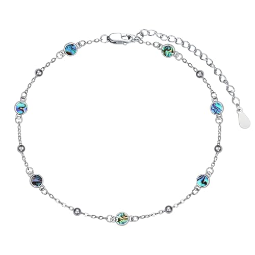 HPQQ Anklet Bracelet for Women 925 Sterling Silver Natural Stone Chain Bead Ankle Bracelet Beach Summer Fine Jewelry Mothers Day Birthday Gifts for Women Mom Wife - color: Anklet-9"-11"-Abalone