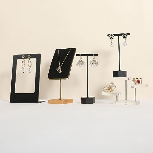 Black velvet necklace stand, gold necklace hanger, small metal jewelry stand for earrings and necklaces【Black】 - color: Black