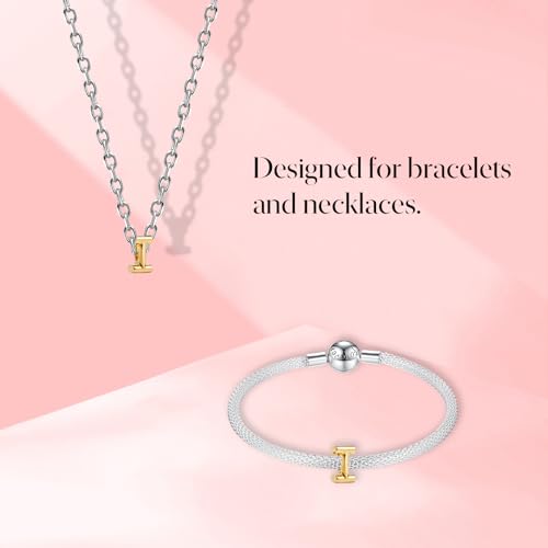S925 A-Z Bead Charms,Initial Letter Alphabet, 14K Gold Plated, for Bracelet Necklace, Gift for Mothers Nurses Day Graduation Birthday Anniversary, for Girlfriend Family Friend, for Pandora - style: I