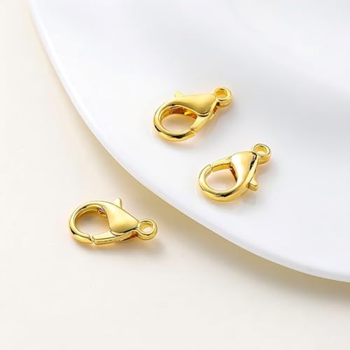 200 PCS Gold Lobster Claw Clasps,Small Alloy Lobster Clasps with Metal Storage Box Lobster Clips for DIY Keychains Bracelets Necklaces Crafts Jewelry Making(12×7mm,Gold) - color: gold