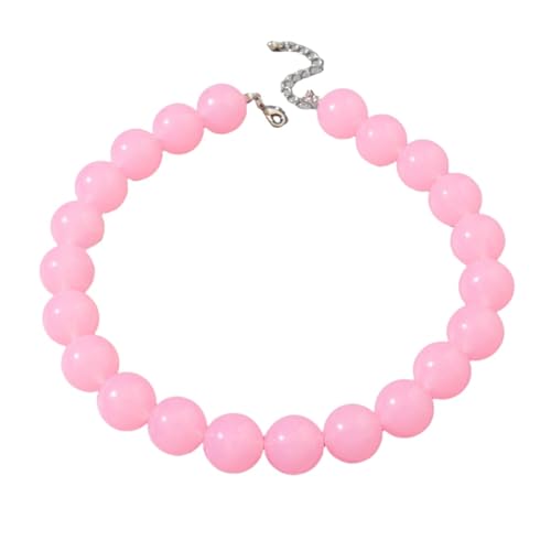Colorful Chunky Beaded Necklace for Women Acrylic Bead Choker Necklaces Fashion Large Round Beads Necklaces for Women Handmade Summer Jewelry - color: Pink Beaded Necklace