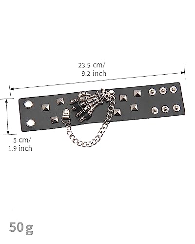 GelConnie Leather Cuff Bracelet Punk Braided Bracelets Rock Leather Wristbands Faux Mens Leather Bracelet Gothic Viking Bangle Adjustable Wrap Bracelet for Women,Men - color: Black Skull Leather Bracelets