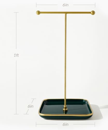 VROOMIUM Necklace Holder- Ceramic Base 1ft Height Jewelry Organizer Stand, Aesthetic Jewelry Hanger Display for Necklaces, Bracelets, Rings, Exhibidor de Collares-Elegant Green - color: Sq. Elegant Green