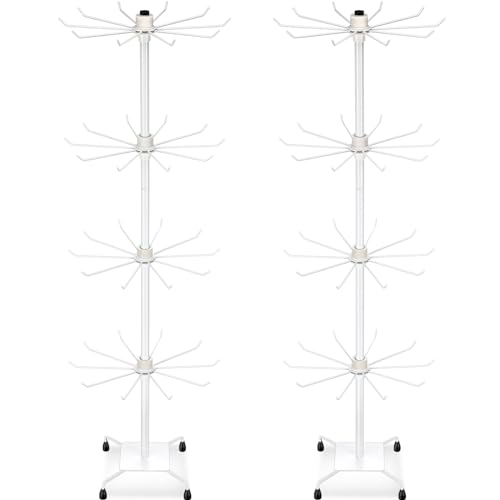 BBTO 2 Pcs Rotating Display Stand Jewelry Display Rack with Hooks Metal Earrings Stand for Vendors Necklace Bracelet Selling(White,37.4 x 15.8 Inch) - color: White, size: 37.4 x 15.8 Inch