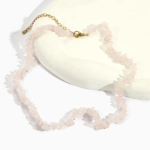 Raw Crystal Necklaces for Women 5-8mm Handmade Natural Stone Necklace Beaded Choker Necklace Healing Crystal Necklace Gemstone Necklace Raw Crystal Beaded Necklace for Her - style: Rose Quartz