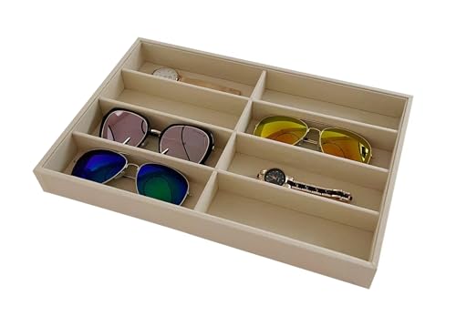 Premium Grade Velvet Drawer Divider Eyewear Storage Sunglasses Jewelry Tray Organizer Stackable Multifunction Store Show Tray Drawer Divider Insert - color: Beige B8