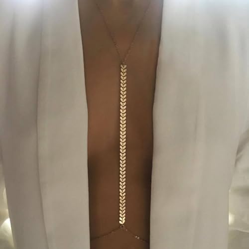 14K Gold Plated Body Chains for Women, Sexy Layered Belly Waist Chain Crossover Bikini Bra Chain, Summer Beach Rhinestone Body Jewelry - style: Gold Fishbone