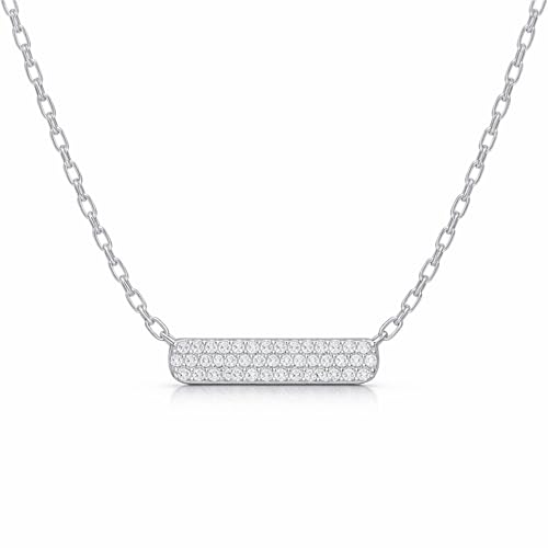 Horizontal Bar Necklace for Women, Sterling Silver or 14K Gold Plated Silver, Minimalist, CZ Diamond, Dainty Bar Pendant - Unique Jewelry Gift - style: Full Pavé - Silver