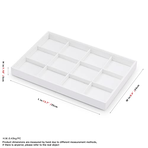 Premium White PU Leather Jewelry Organizer Tray - 12 Grids Display Tray for Earrings, Rings, Bracelets, Necklaces - Dresser & Countertop Storage (35x24cm) - Elegant Jewelry Display for Retail - size: 12 Grid